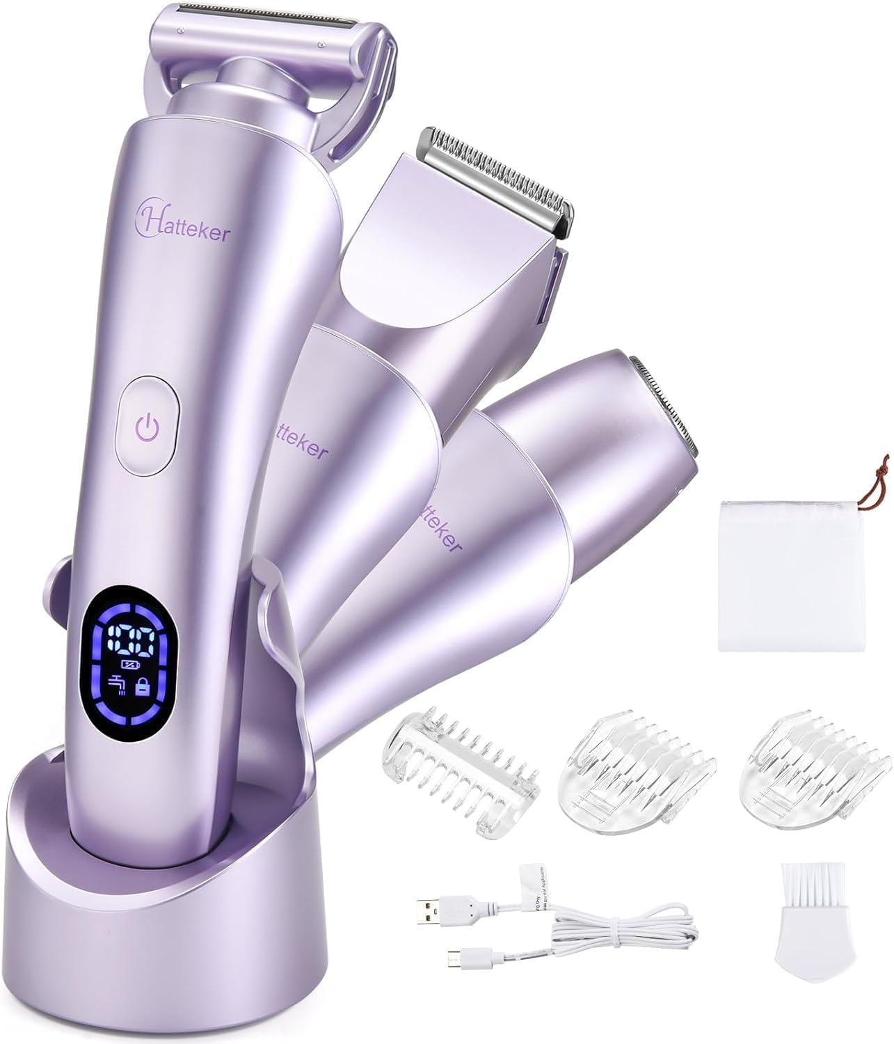 Hatteker Women'S Electric Shaver Bikini Trimmer Hair Trimmer for Women Electric Razor for Legs Bikini Underarm Pubic Hairs IPX7 Waterproof USB Rechargeable with LED Light (Purple) image number 6