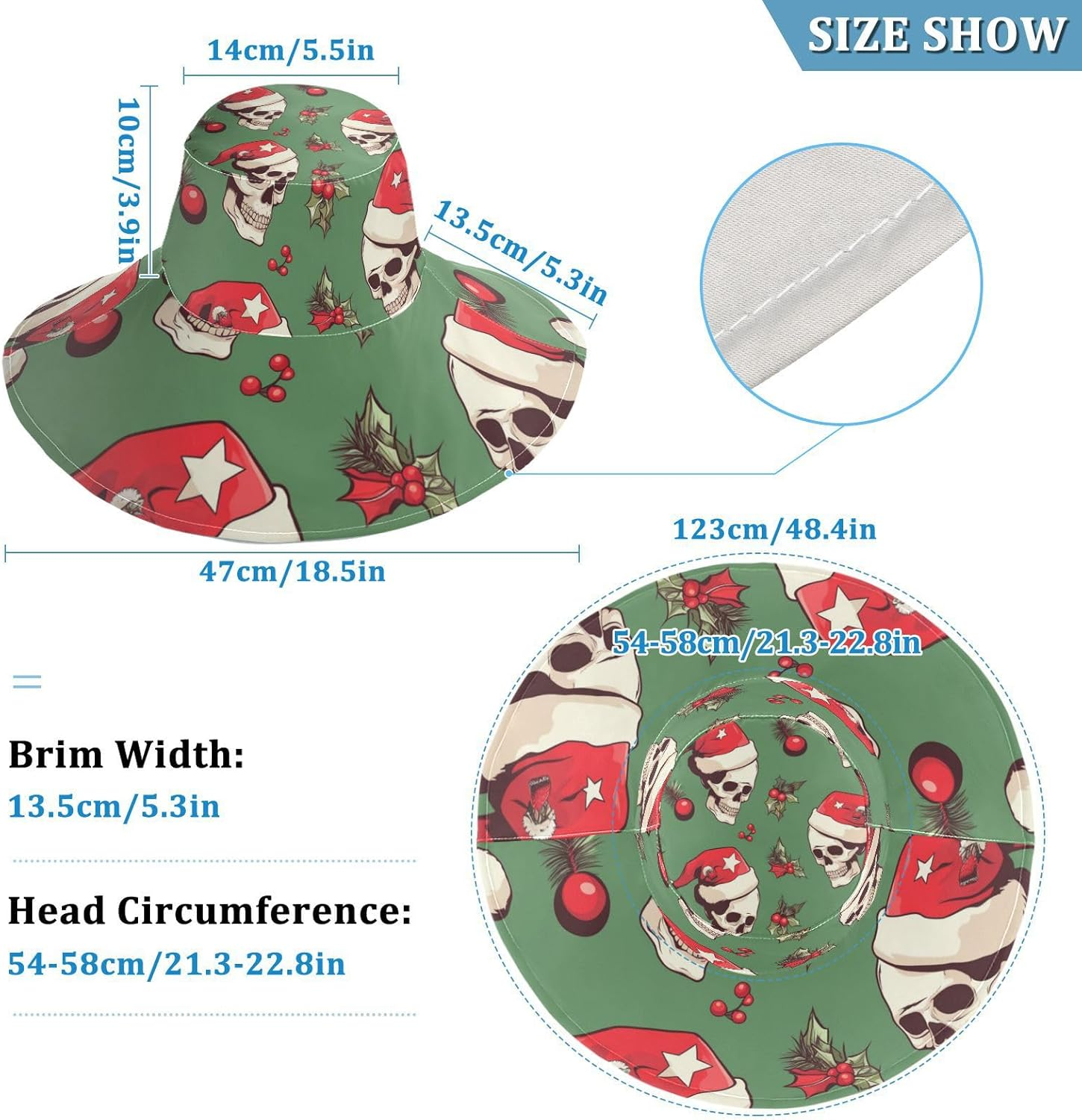 Christmas Skulls Foldable Womens Wide Brim for Summer Decorative Wide Brim Sun Hats for Womens Summer Elegant Gorro De Playa Para Mujer, Christmas Skulls, One Size image number 3