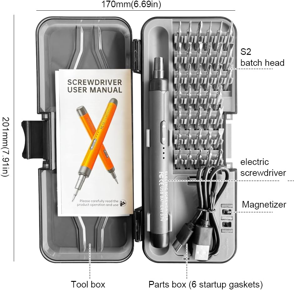 Mini Electric Screwdriver, 46 in 1 Precision Screwdriver Set, Small Cordless Power Screwdriver with 46 Magnetic Bits, Repair Tool for Phone Camera Laptop Watch Glasses image number 2