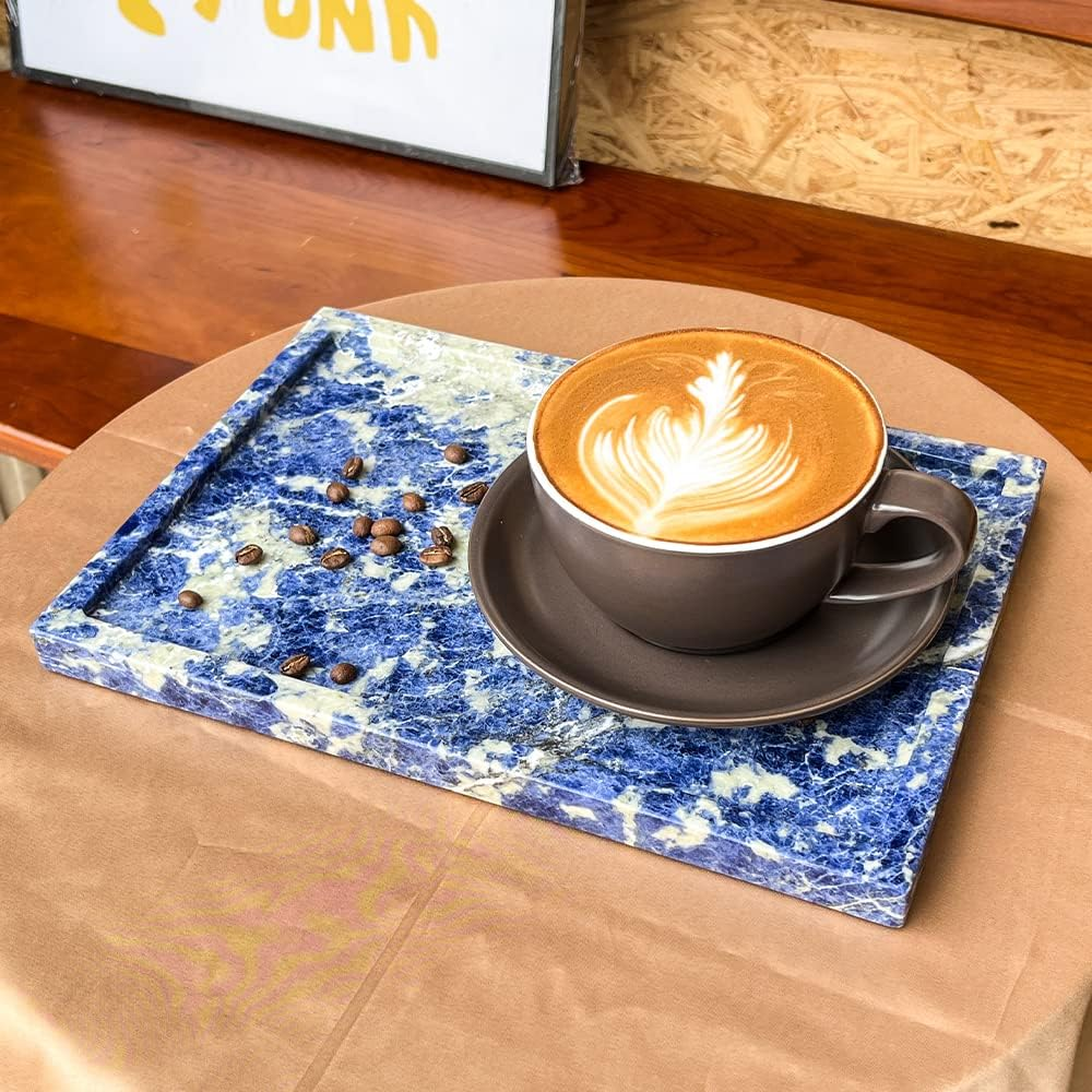 Real Luxurious Natural Marble Vanity Tray Genuine Marble Storage Tray for Home Decor Stone Tray for Bathroom/Kitchen/Vanity/Dresser Non-Resin/Non-Ceramic/Luxury Blue