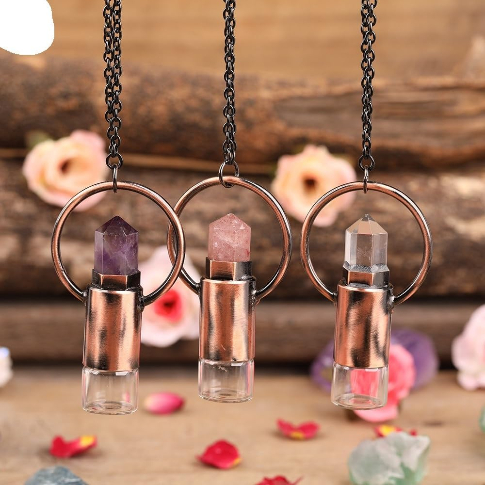 2ML Natural Amethysts Strawberry Quartz Roll on Perfume Bottle Pendant Necklace Women Quartz Crystal Essential Oil Roller Bottle (Size : Amazonite) image number 2
