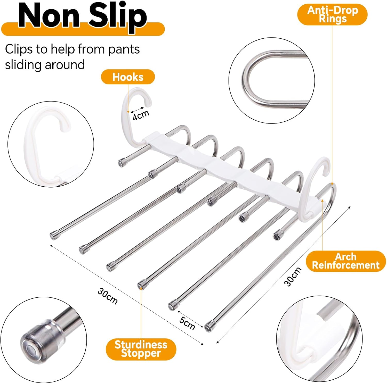 DAWNTREES 3 Pack 6 in 1 Pants Rack,Pants Hangers, Trouser Hanger,Adjustable,Non-Slip, Space Saving Multi-Functional Pants Rack