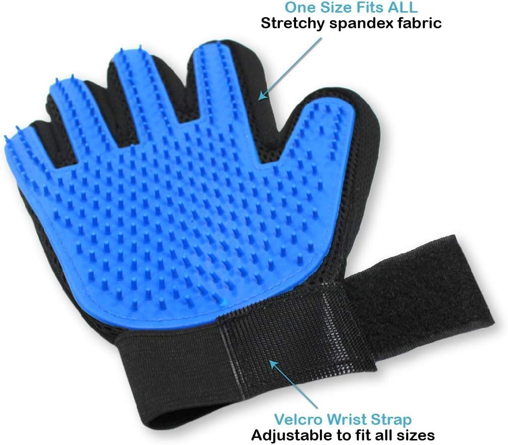 2PCS Dog Grooming Gloves Best Professional Deshedding, Brushing, Cleaning Mitt Tool for Small, Medium or Large Dogs & Cats. Fur & Hair Remover. Prevents Matted Coats. Soft Rubber Bristle Brush-Blue image number 3
