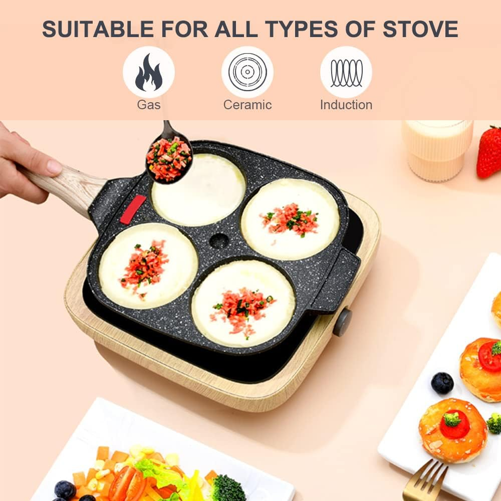 Egg Pan,Egg Frying Pan, Pancake Pan with Lid Nonstick 4 Cups Fried Egg Pan Aluminium Alloy Cooker for Breakfast, Suitable for Gas Stove & Induction Cooker image number 4