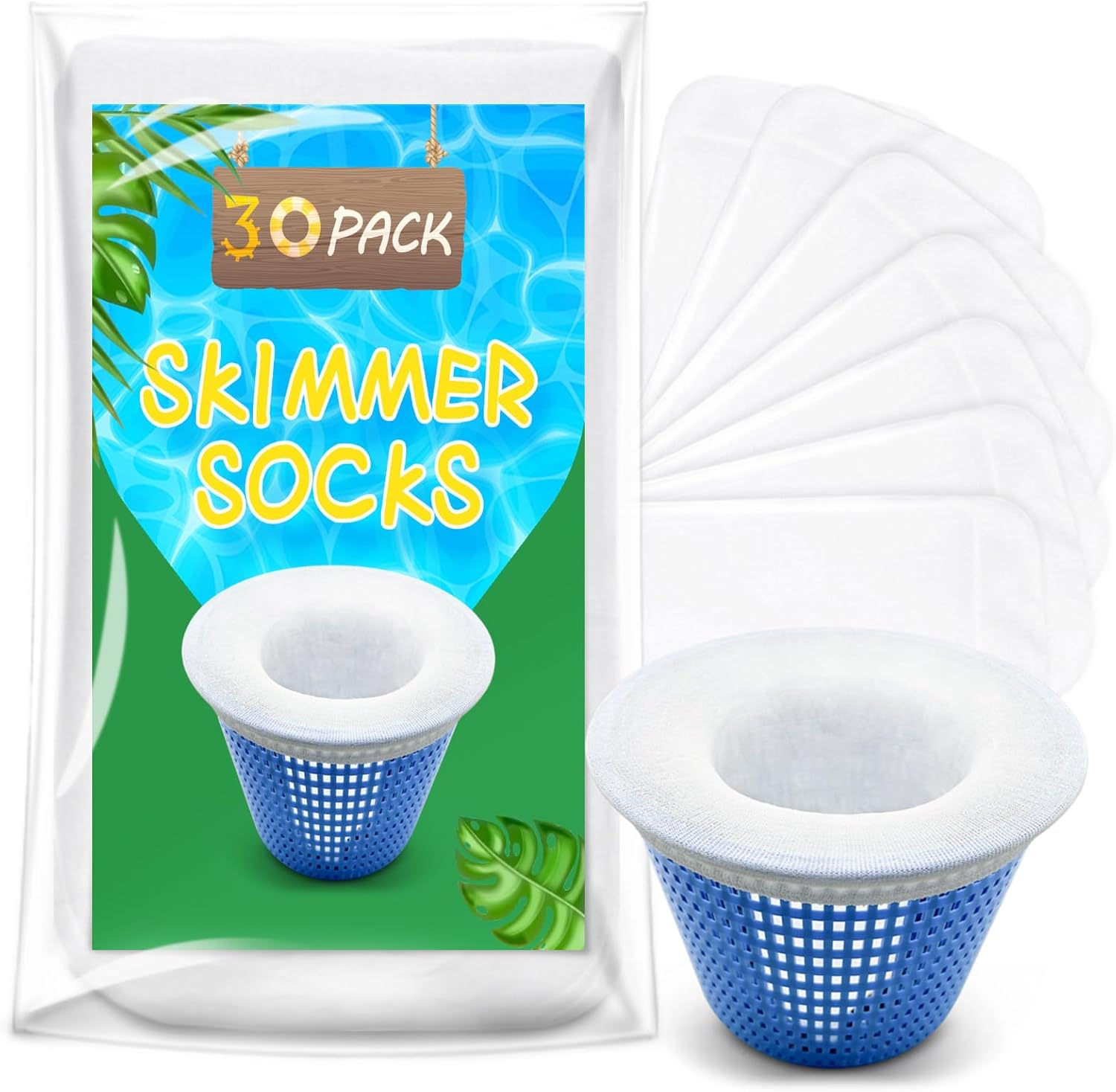 50 Pack Pool Filter Socks for Pool Skimmer, Pool Skimmer Socks for Inground Pool or above Ground Pool Filter, Ultra Fine Mesh Screen Liner Skimmer Basket Sock Scum Sock Saver, Debris Leaves Catcher image number 4