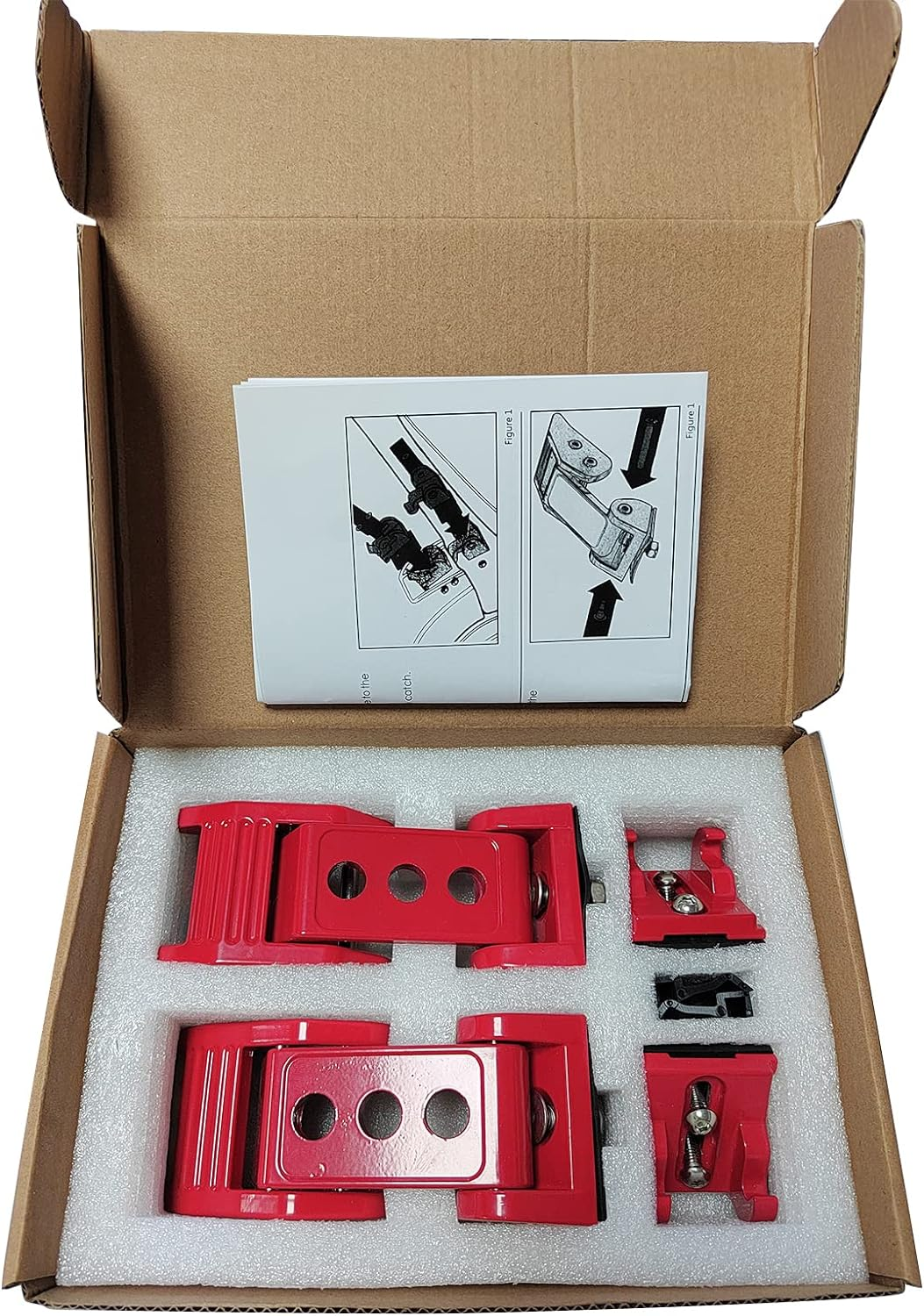 Stainless Steel Latch Hood Capture Kit for 2007-2018 Jeep Wrangler JK JKU and 2018-2022 Jeep Wrangler JLJLU Gladiator 2-Door and 4-Door (Red) image number 3