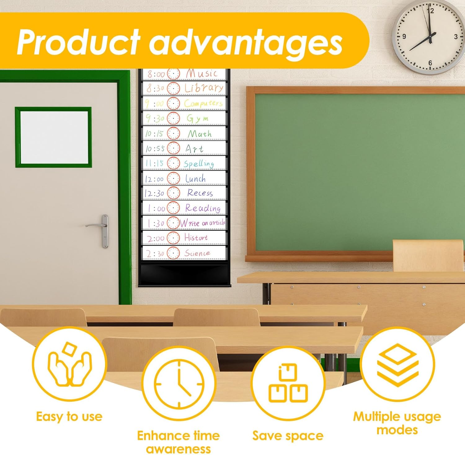 Daily Schedule Pocket Chart School Smart Pocket Chart 13+1 Pockets Scheduling Pocket Chart with Blank Cards Greenery Schedule Charts for Classroom Home Office Activities Decorate (Black) - Black image number 2
