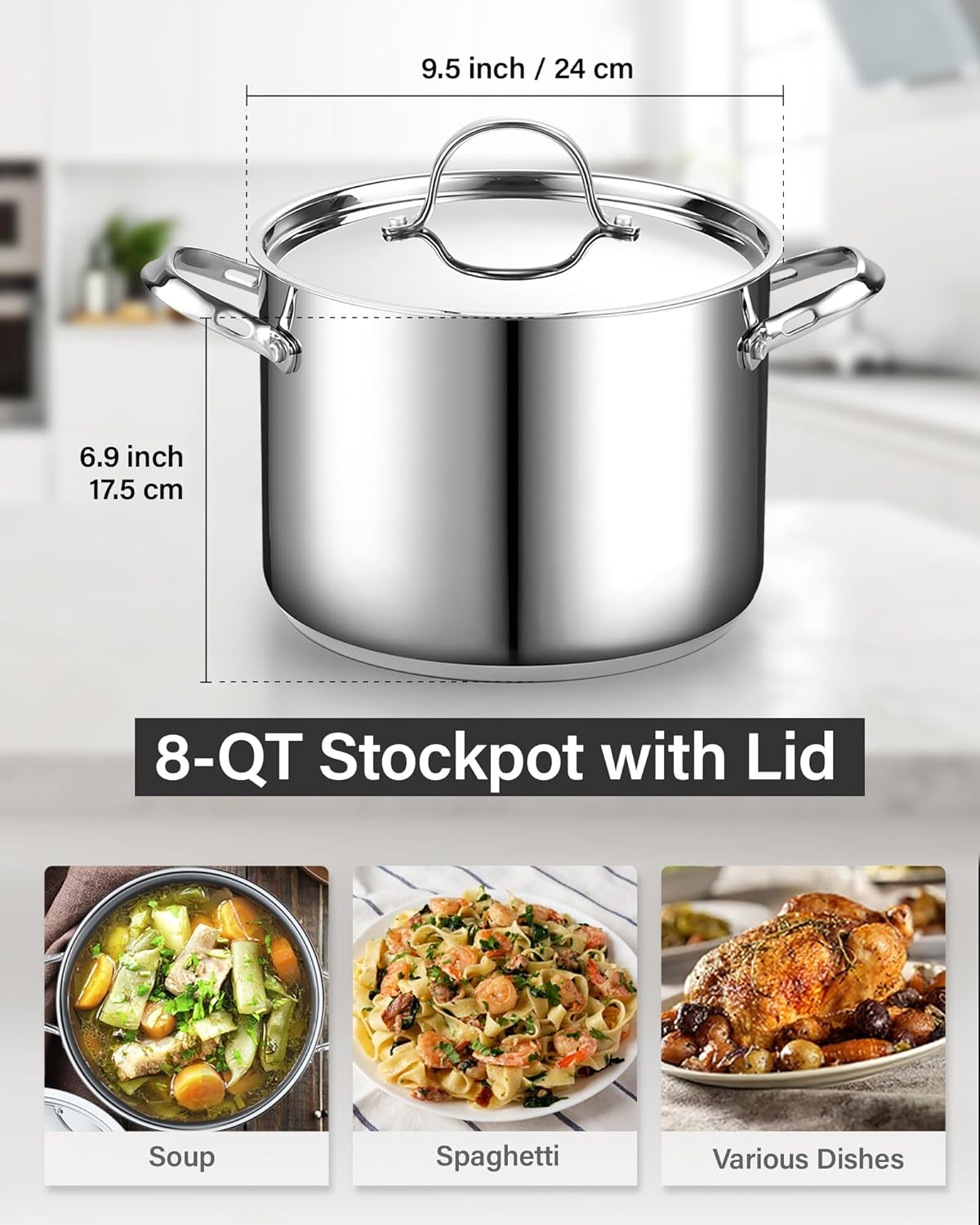 Cooks Standard 18/10 Stainless Steel Stockpot 8-Quart, Classic Deep Cooking Pot Canning Cookware with Stainless Steel Lid, Silver image number 3