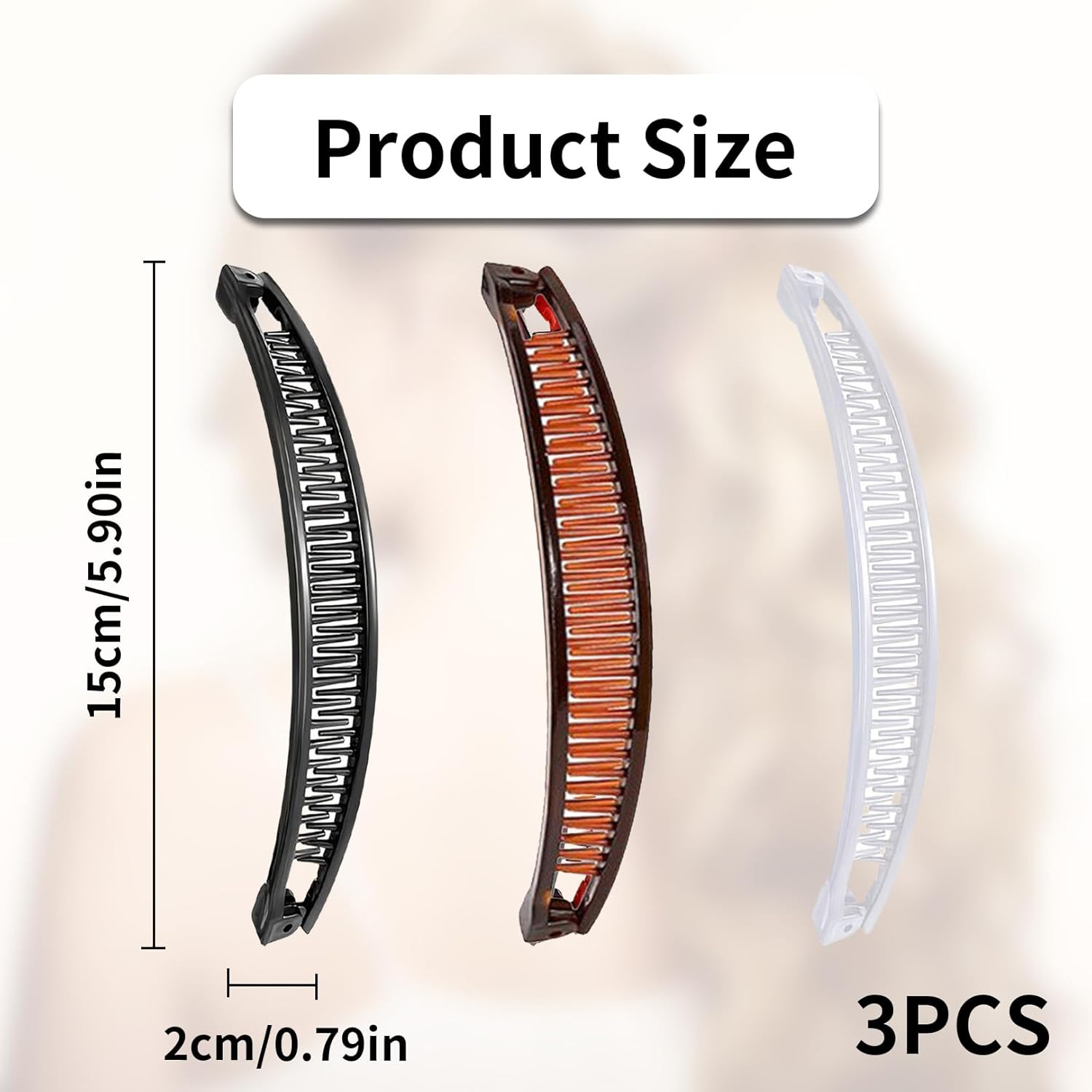 Pack of 3 Banana Clips, Banana Hair Clips, Banana Hair Clips, Banana Clip Hair for Women and Girls (Black, White, Brown) image number 1