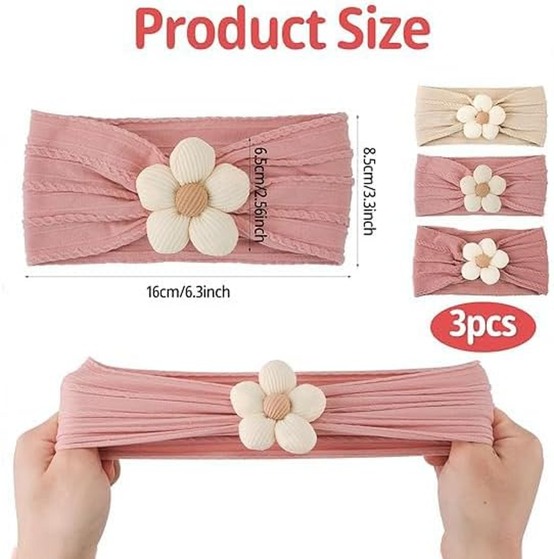 Baby Girl Headbands Bows Turban Knotted Nylon Newborn Headbands, 3Pcs Soft Elastic Baby Knotted Headbands, Baby Bows Knotted Nylon Newborn Head Bands,Baby Turban Headband Head Wrap Knotted Hair Band image number 5