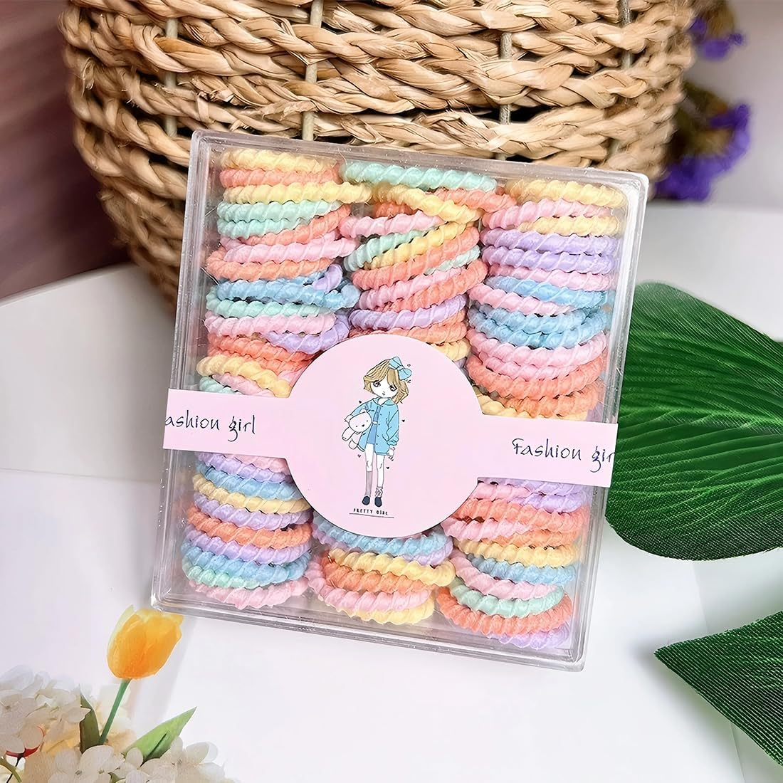 JYNVO Hair Bobbles Girls Hair Scrunchies Girls 90 Pieces Hair Bobbles Girls - Pink, Blue, Purple - Hair Accessories for Girls Everyday and Hairstyles image number 2