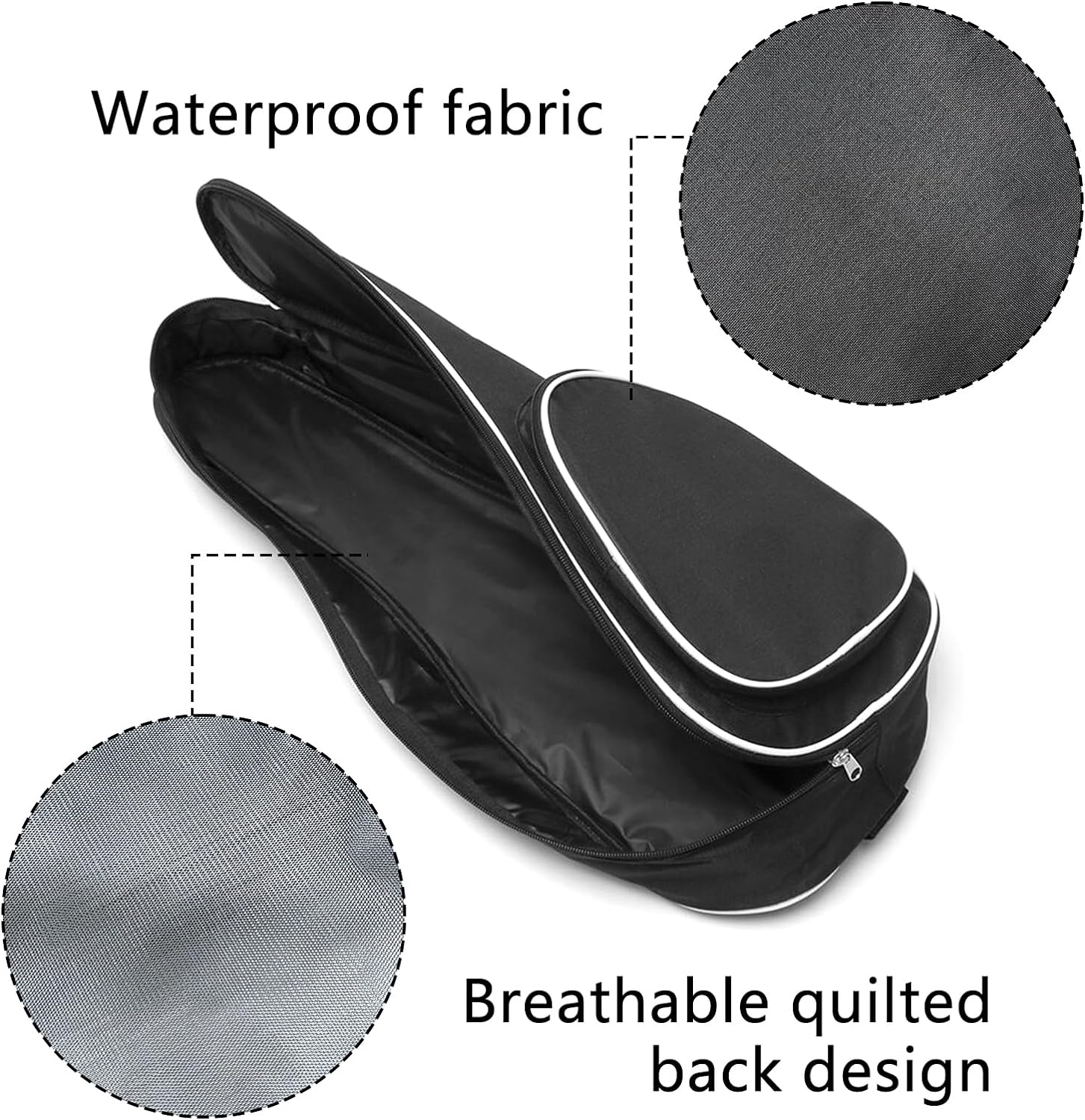 23 Inch Ukulele Case Backpack Straps Gig Bag Case Storage for Travel Performance Concert Show (Black with White Edge) image number 3