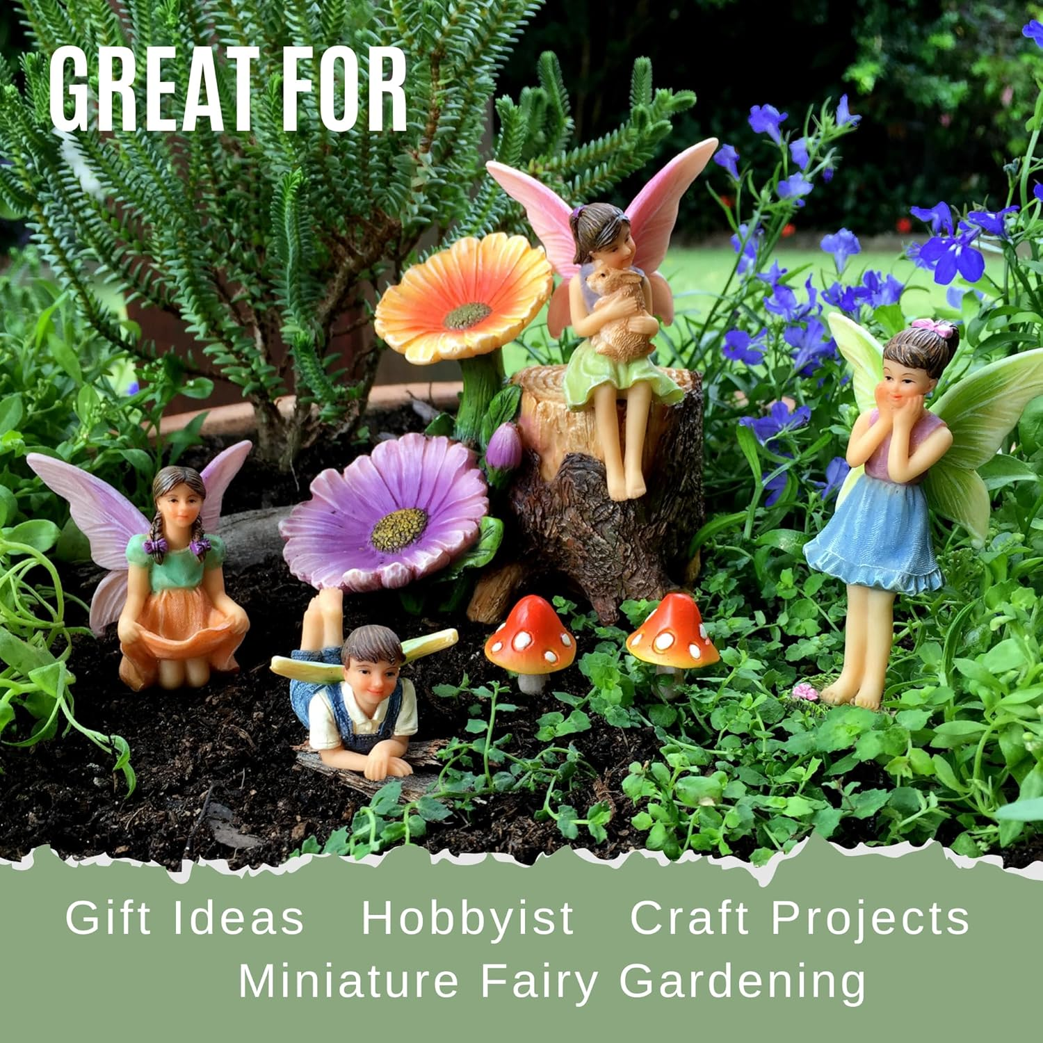 PRETMANNS Fairy Garden Fairies Kit with Miniature Figurines & Accessories Colorful Supplies - 7 Pieces image number 1