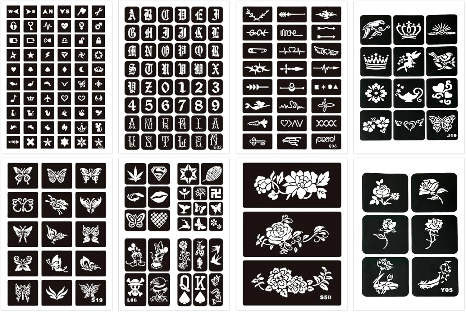8 Pieces Glitter Tattoo Stencils, Tattoo Stencils Set, Children for Glitter Tattoos, Temporary Temporary Stencil Face, Henna Children'S Make-Up, Reusable Glitter Boys Glue, Sticker Adult Kit