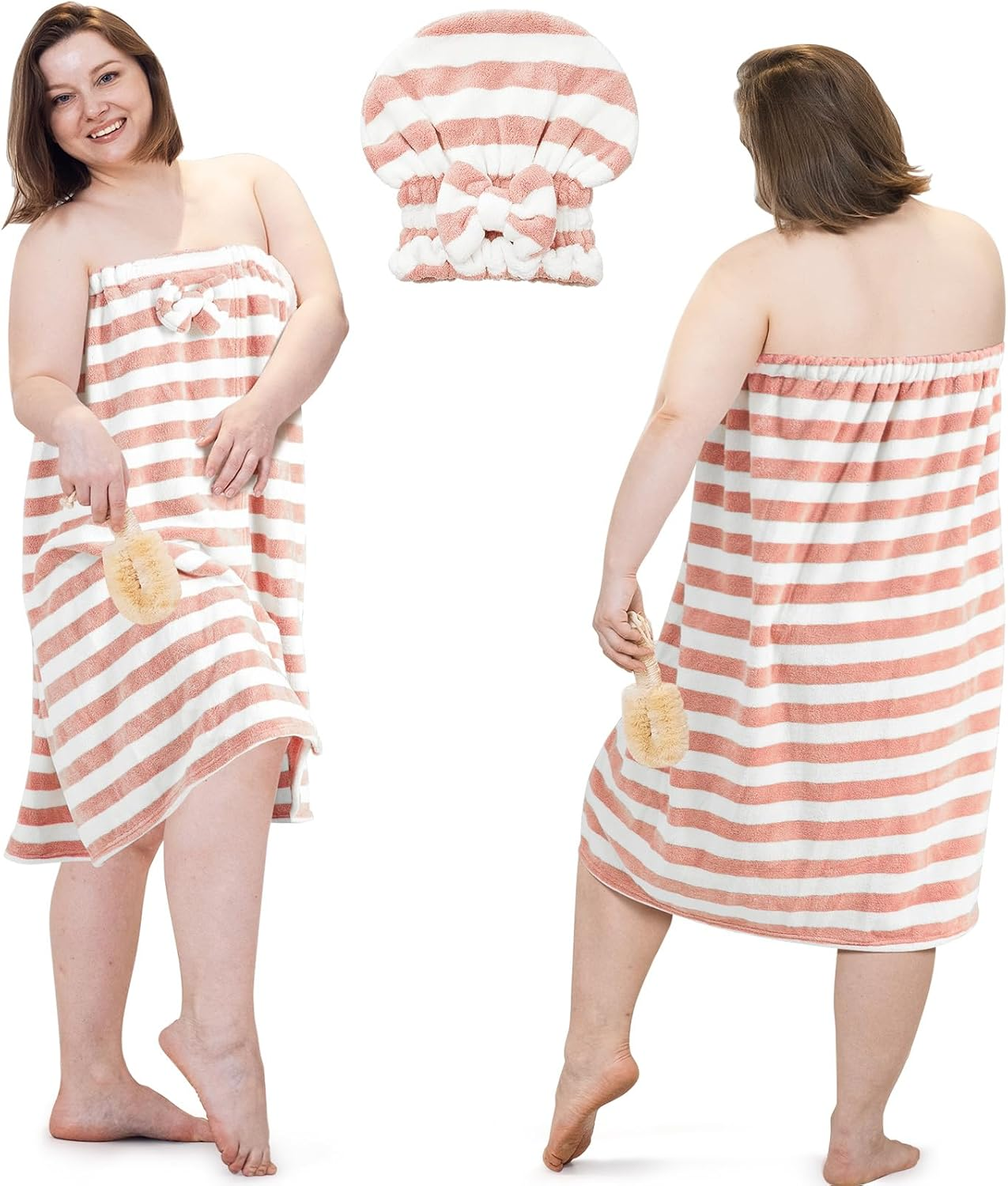 Xtinmee 2 Sets plus Size Towel Wrap with Hair Drying Adjustable Shower Wrap Bath Towel Women'S Robes Absorbent Spa Bathrobe(Coffee Color)