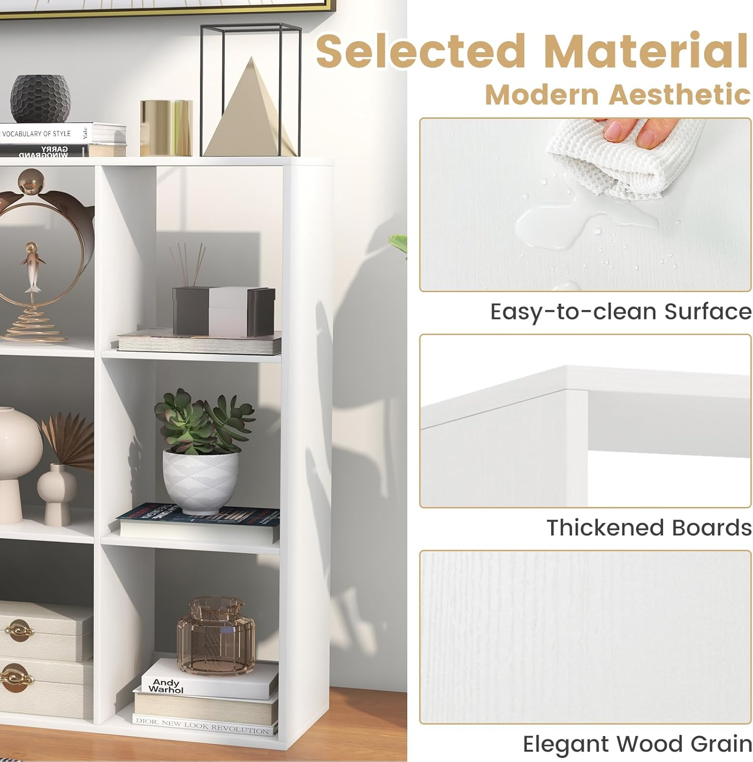 Giantex 8-Cube Bookshelf, Modern Cubby Bookcase with Back Guardrail & Anti-Tipping Kits,5-Tier Freestanding Open Storage Organizer with Shelves for Living Room, Bedroom, Study, White (9-Cube) image number 2