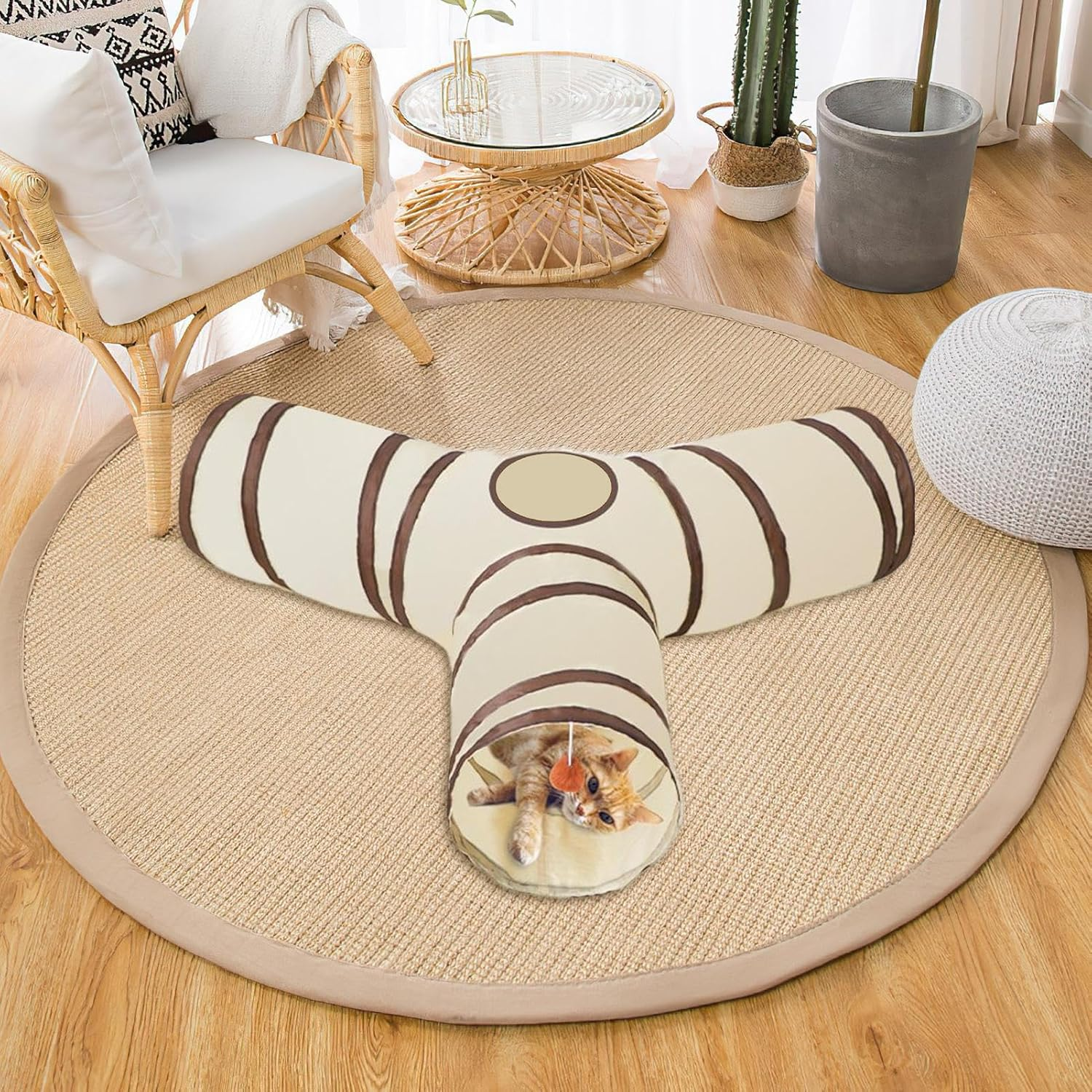 Cat Tunnel - 3-Way Play Tube Cat Tunnel Toy - Foldable Nest Interactive Toys for Kitten Puppy Indoor Exercise Enrichment Boredom Small Animal Rabbit Play Sleeping image number 6