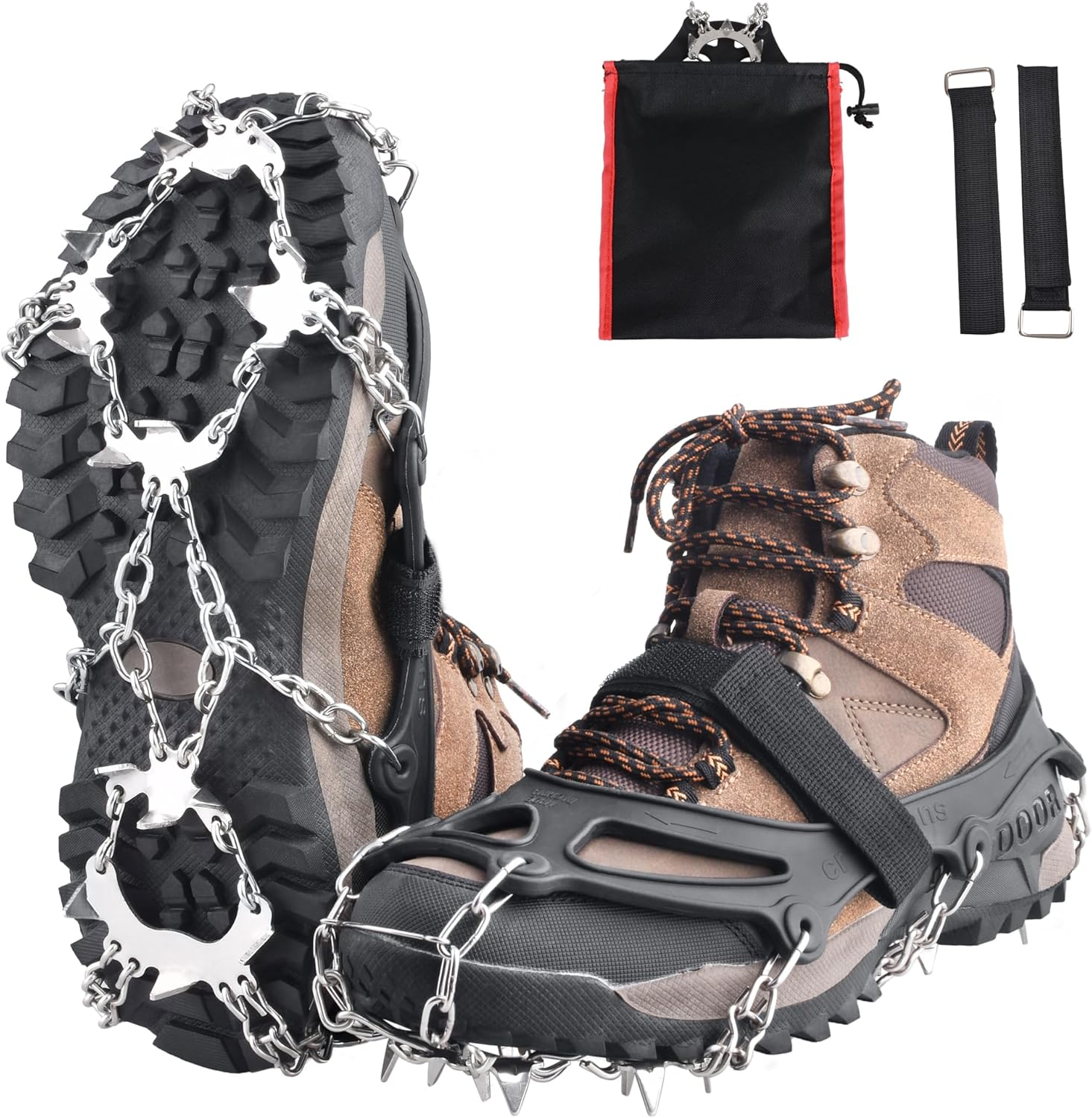 TRIWONDER Ice Snow Grips over Shoe/Boot Traction Cleat Rubber Spikes Slip-On Stretch Footwear Traction Anti-Slip Spikes Crampons