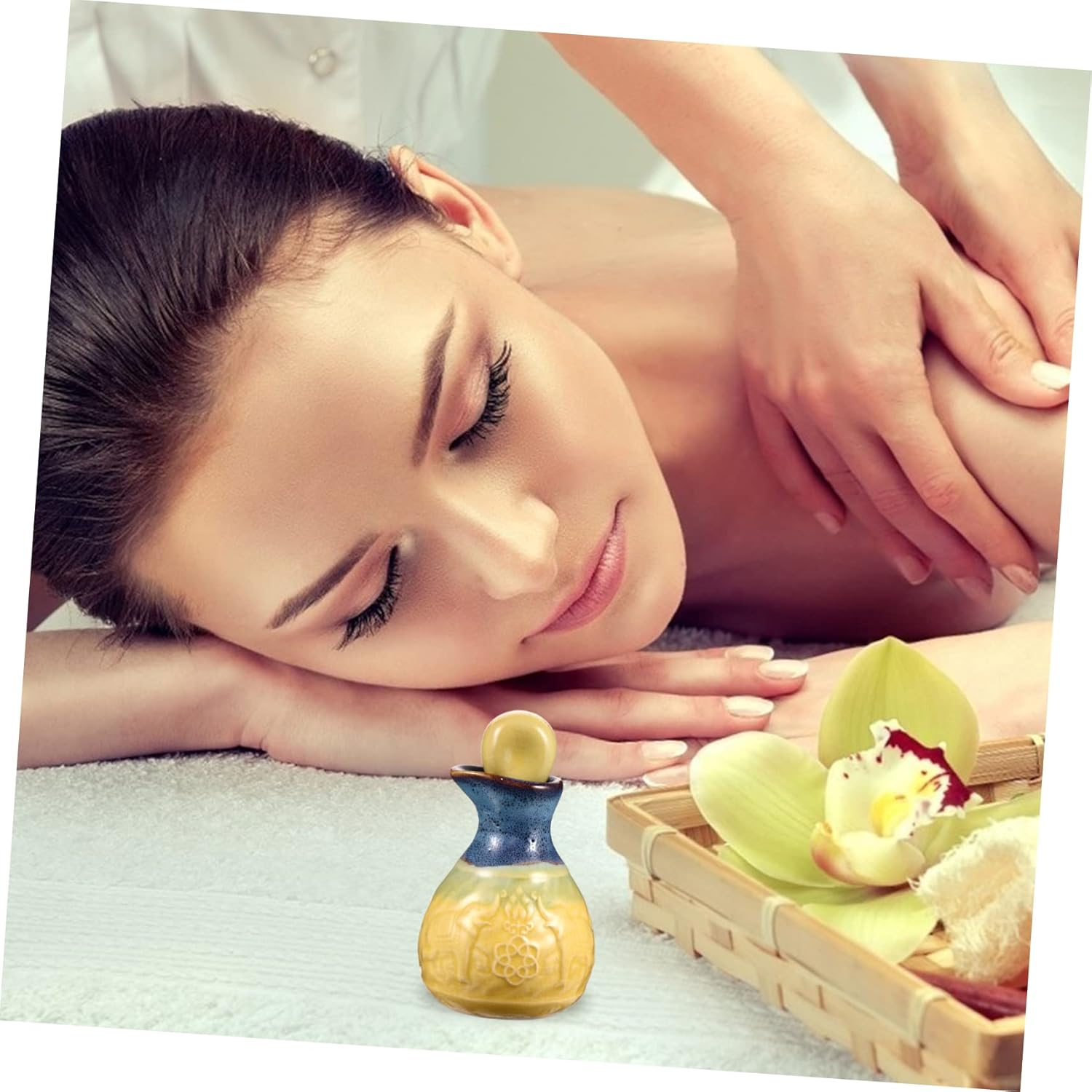 Ceramic Perfume Essential Oil Bottle Wide Mouth Refillable Elegant Decor Essential Oil Flask for Aromatherapy - Blue image number 5