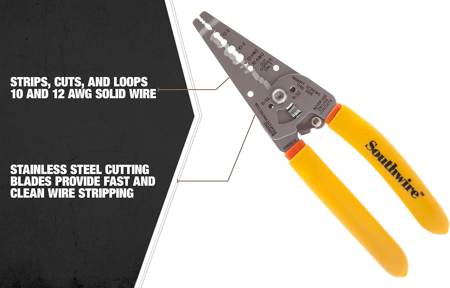 Southwire - 58278440 Tools & Equipment SNM1012 10-12 AWG Ergonomic Handles NM Cable Wire Stripper/Cutter