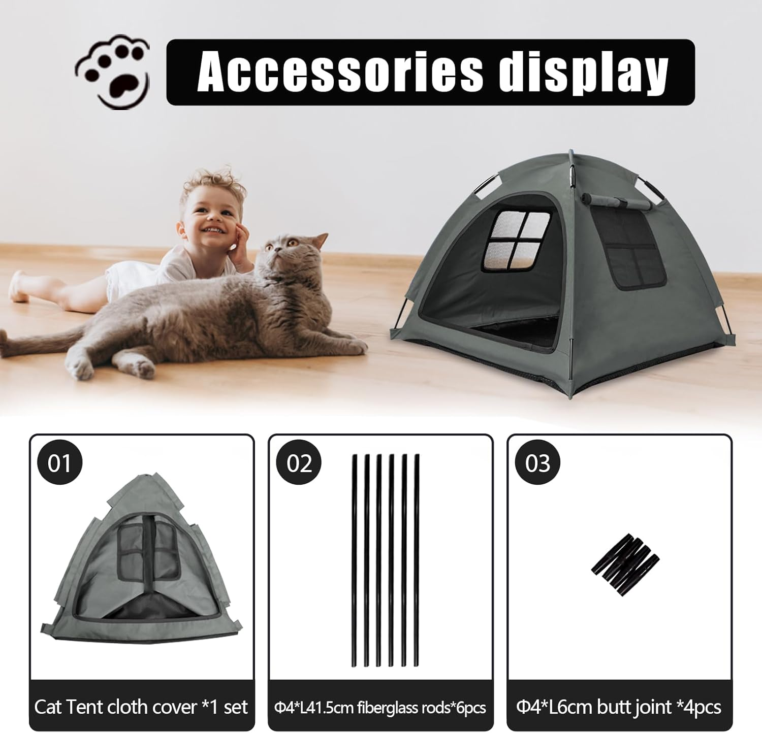 Nockovi Cat Tent House、Cat'S Nest, Portable Indoor/Outdoor Pet Tent House for Cats, Puppies and Other Small Animals (Cat Tent&middot; Grey, Small)