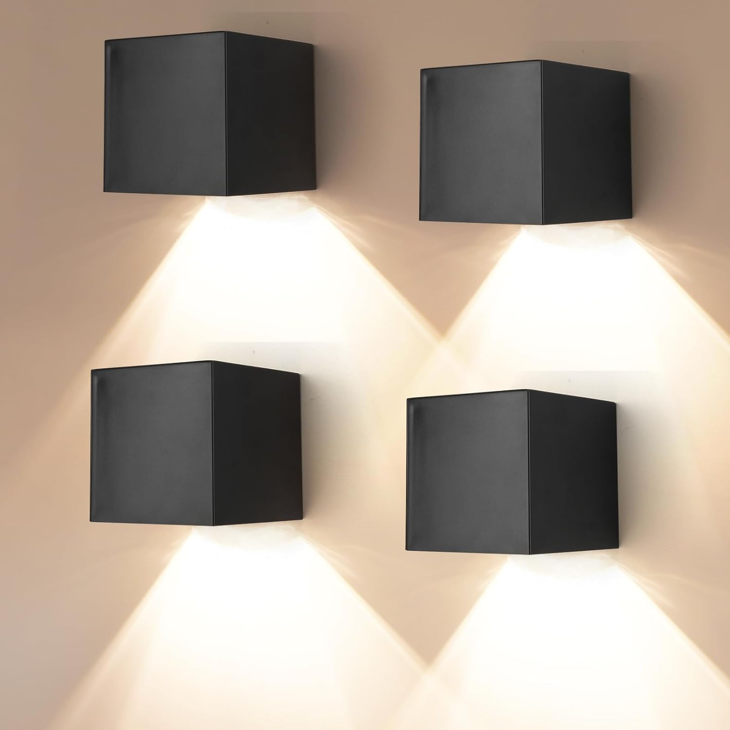 Solar Wall Light Outdoor Pack of 4 Solar Lights for Outdoor Garden with 2 Lighting Modes, IP65 Waterproof Wall Light, Solar Lights, Fence Light for Wall, Patio, Garden, Steps, Stairs, Fences