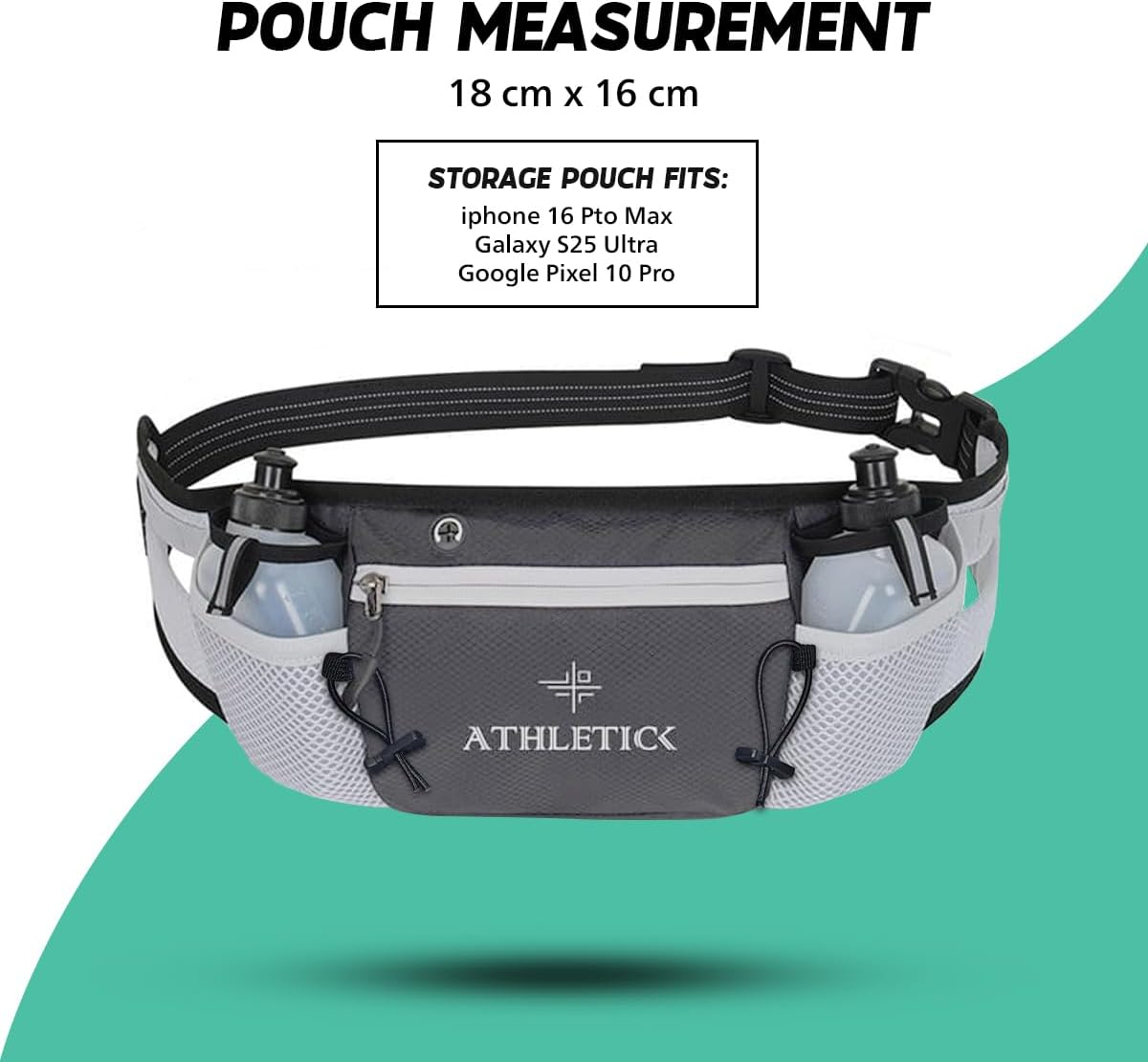 Waterproof Waist Travel Bag with Water Bottle Holder, Lightweight Crossbody Bag & Running Belt for Men & Women, Passport Holder & Travel Essentials Sling Bag, Phone Holder for Outdoor Sports. (Grey) - Grey image number 4