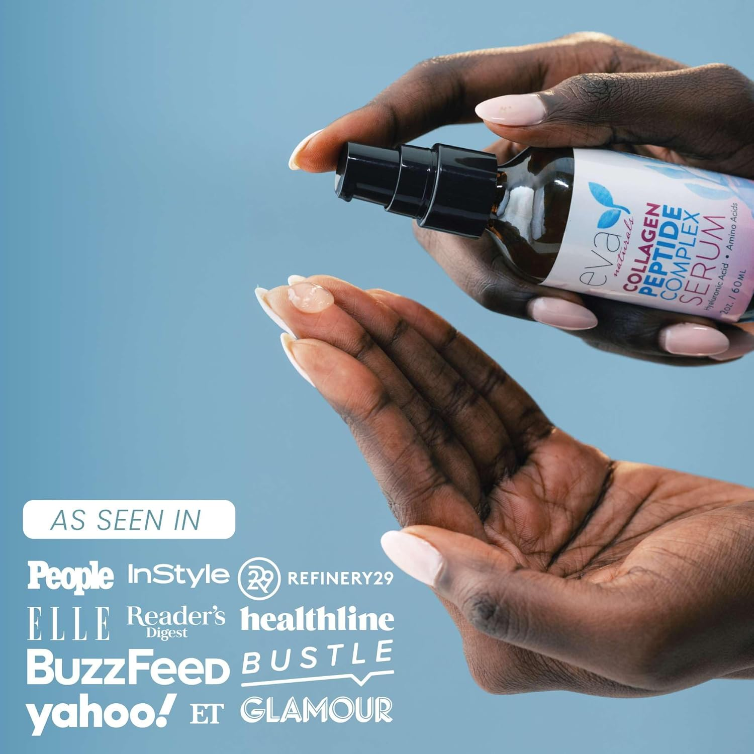 Peptide Complex Serum by Eva Naturals (2 Oz) - Best Anti-Aging Face Serum Reduces Wrinkles and Boosts Collagen - Heals and Repairs Skin While Improving Tone and Texture - Hyaluronic Acid & Vitamin E image number 6