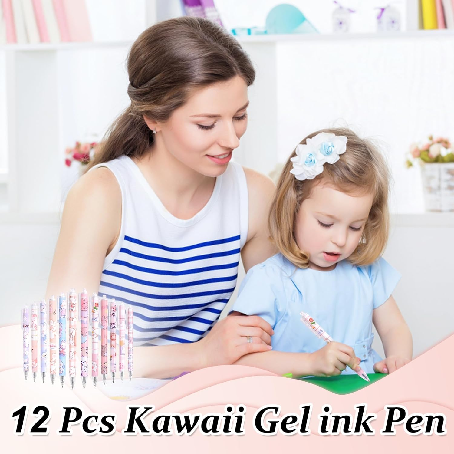 12Pcs Cute Gel Ink Pens SHAIDOJIO, Kawaii Cartoon Pens, 0.5Mm Black Retractable Rollerball Pens Set, Student Supplies for Kids Girl Women Writing Journaling, Taking Notes, School Office (Set A)