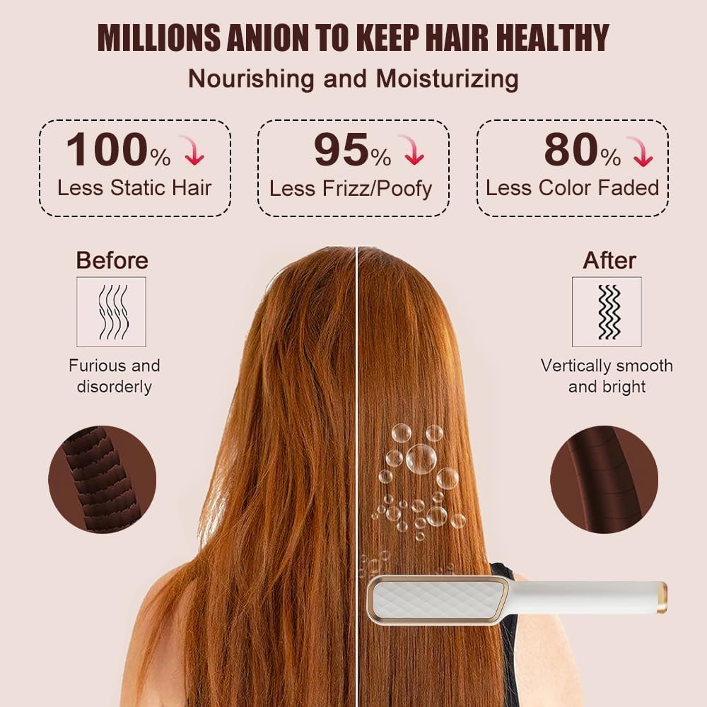 Anion Hair Straightener Brush B1,Negative Ion Hair Straightening Styling Comb,Hot Brush Ring Comb with LED Screen,Anti-Scald, Auto-Off, Fast Heating,30 Temp Settings for Home,Travel & Salon image number 2