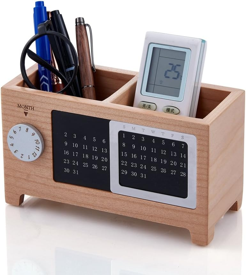 Artinova Wooden Office Desk Organizer Pen and Pencil Holder Stationery Storage Box with Calendar for the Desk ARTA-0006M image number 1