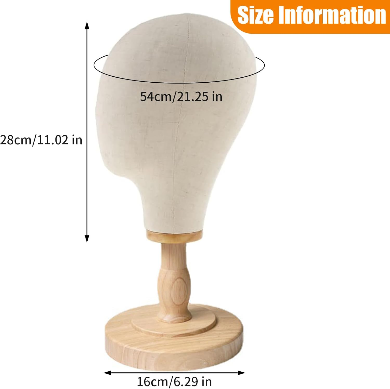 21 Inch Esta Head Canvas Mannequin with Wooden Base, Detachable Hat Display, Wig Holder for Jewellery Making, Fixing, Display, Styling, Salon, Glasses Holder, Home, Shop image number 5