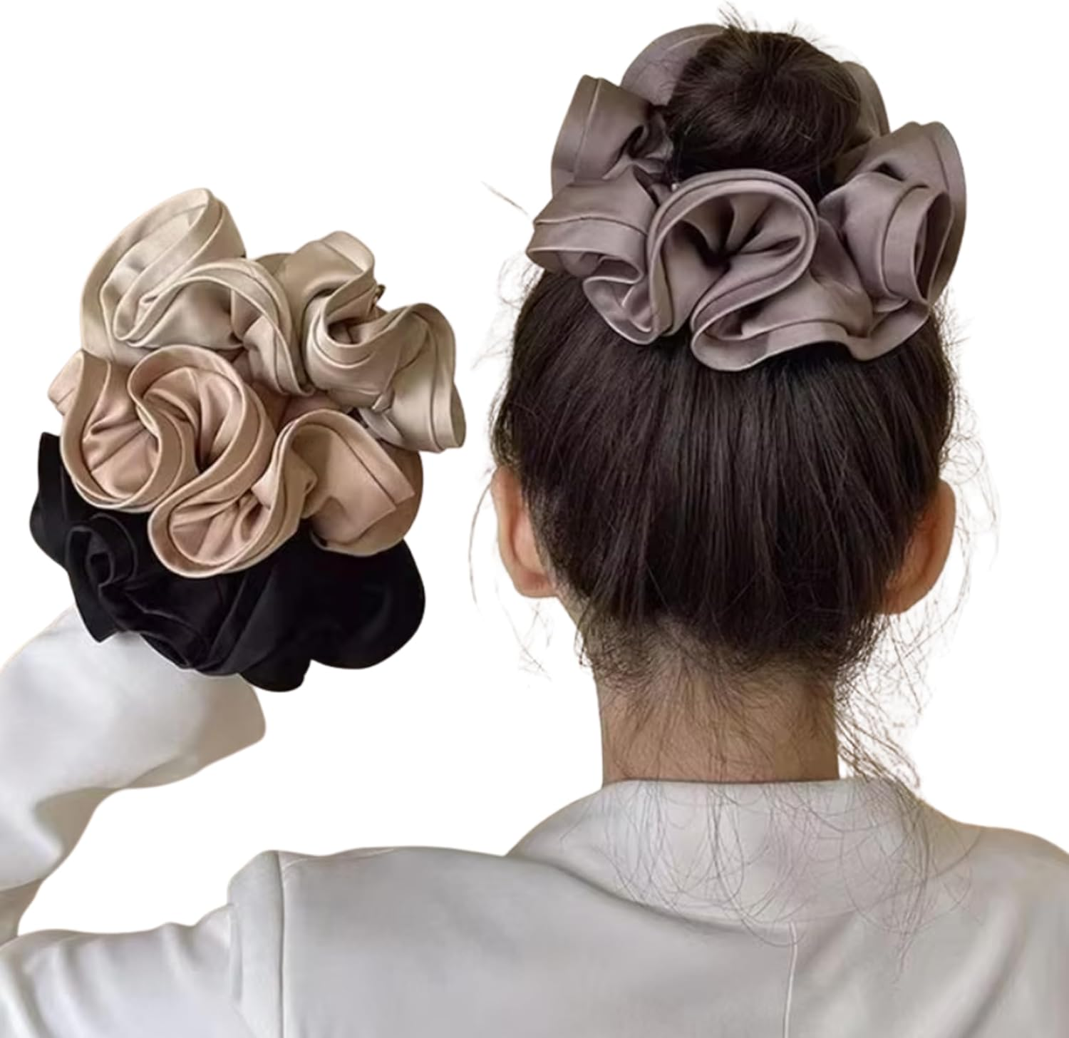Specora Satin Scrunchie Black - Pack of 2 Hair Bobbles for Women - Gentle on Hair & with Elegant Shine image number 1