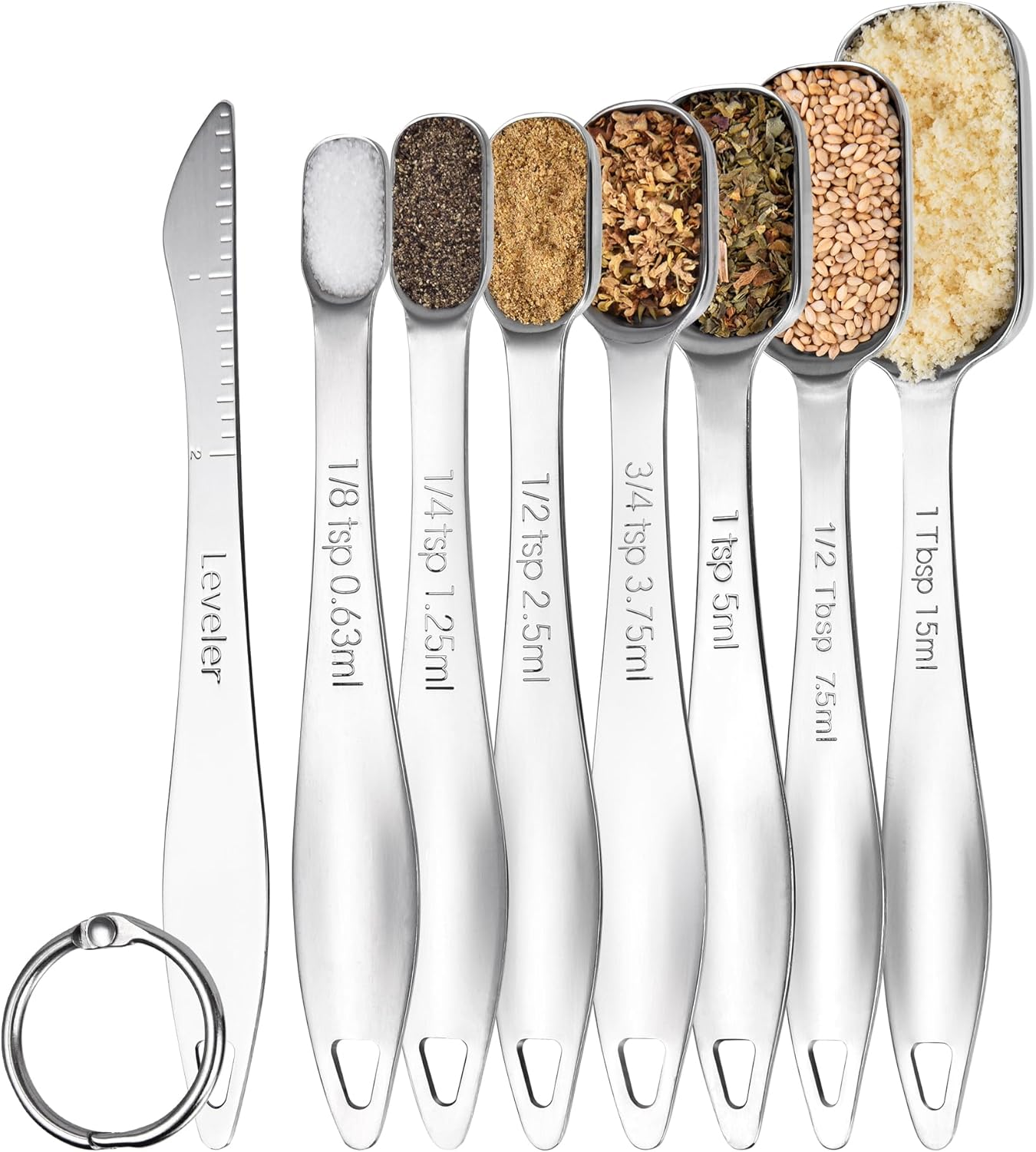 U-Taste 18/8 Stainless Steel Rectangular Measuring Spoons: Narrow Square Measure Teaspoon Tablespoon with Leveler, Heavy Duty Kitchen Metal Jar Scoop for Baking Cooking Ingredients (Set of 8)