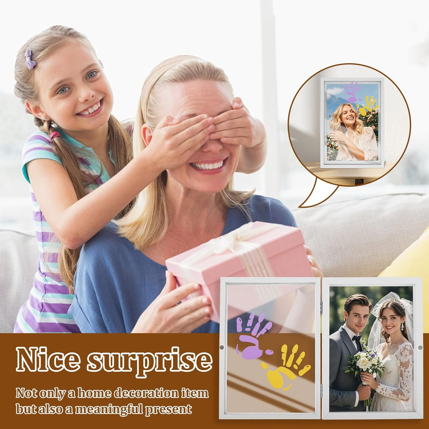 Family Handprint Kit，Diy Baby Hand and Footprint Kit, Significative DIY Craft Keepsake Frame, Memorable Hand Print Photo Frame for Parent Kid Home (White) image number 4