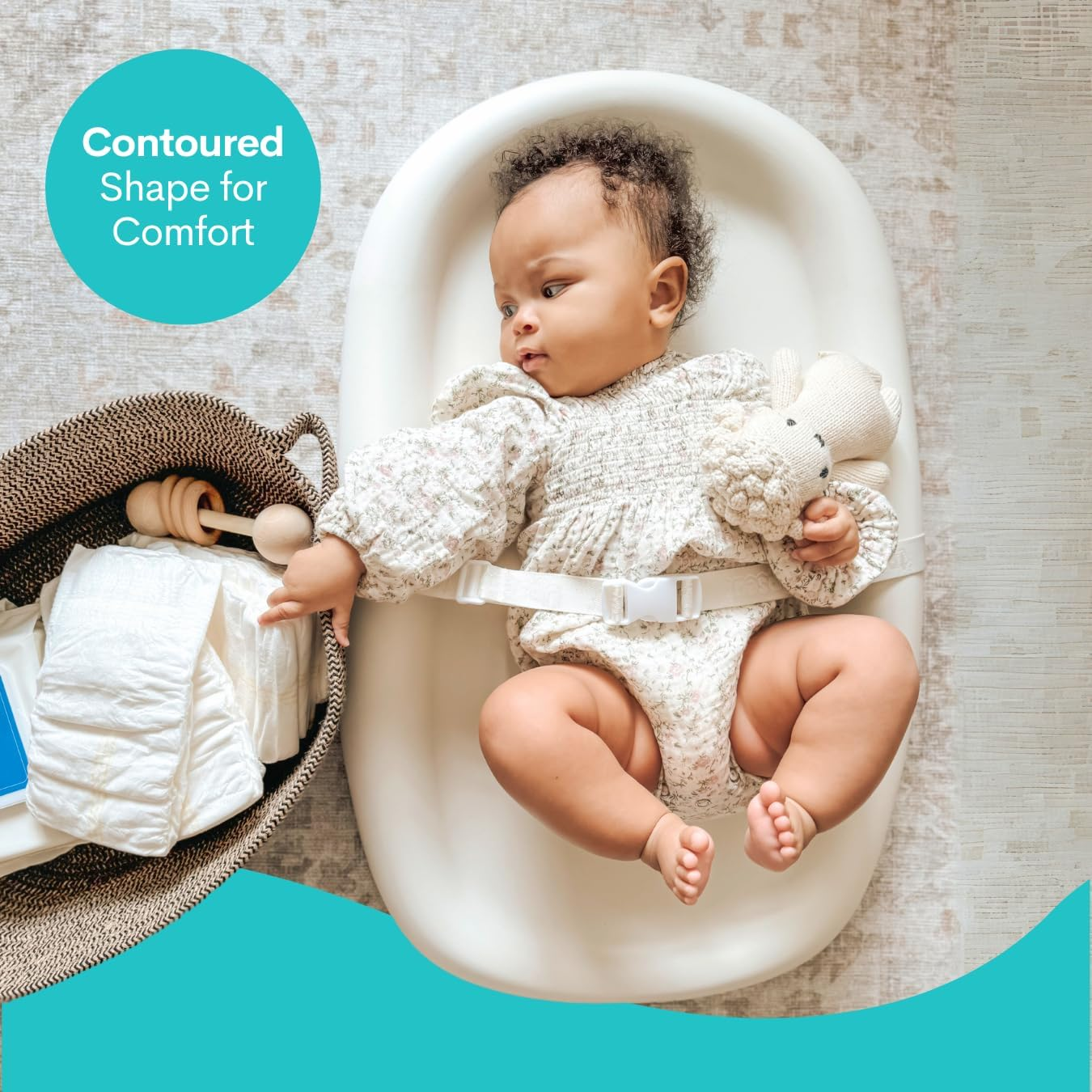 Upseat Baby Changing Pad, Non-Slip Grippy Design, Premium Cushioned Foam, Contoured for Comfort, Waterproof and Easy-To-Clean, Liquid-Resistant (Coconut)