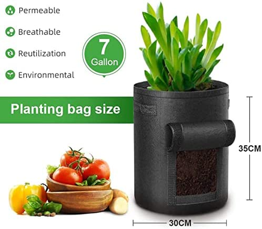 Potato Grow Bags - 2 Pack 7 Gallon Plant Grow Bags Fabric Pots with Flap Window and Handles Garden Vegetable Grow Bags Tomato Planter Bag Thickened Breathable Nonwoven Garden Container Pot image number 1