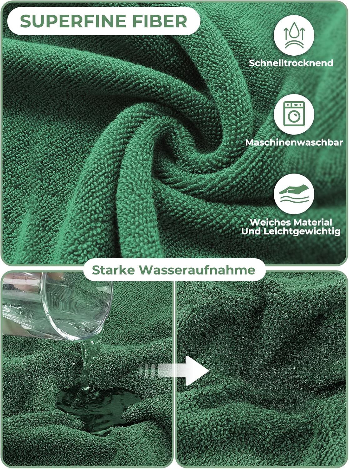 Dog Bathrobe, Quick Drying Microfibre Bath Towel, Bibykivn Adjustable Dog Towel with Velcro Closure, Absorbent Dog Bathrobe with Hat for Large Medium Dogs (S, Green) image number 3