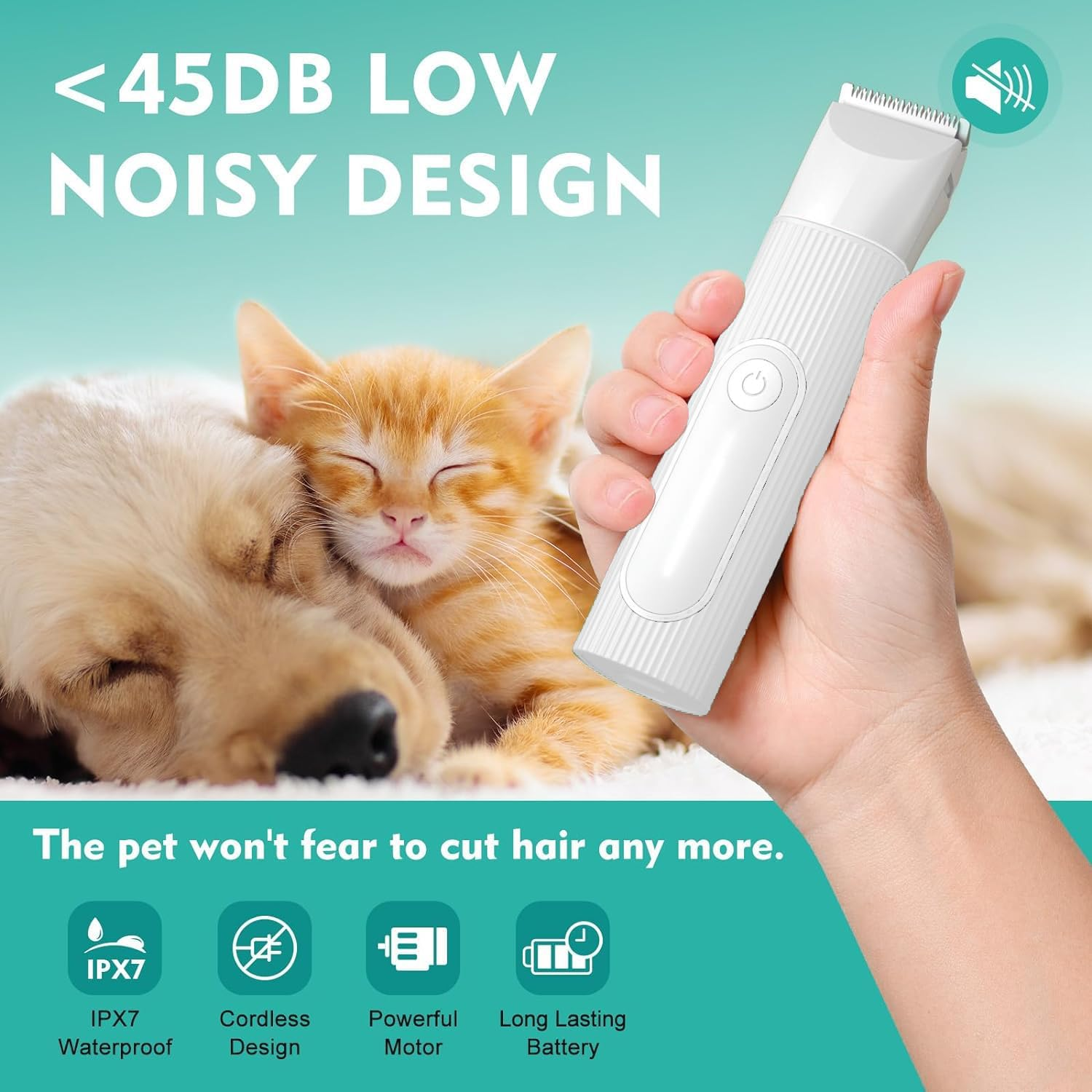 Dog Clippers Grooming Kit Hair Clipper-Low Noise Paw Trimmer- Rechargeable - Cordless Quiet Nail Grinder Shaver for Cats and Other Pets image number 6