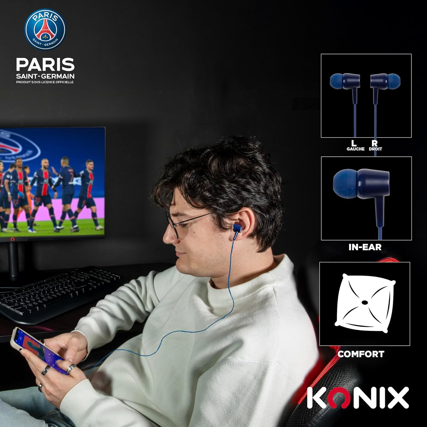 Konix PSG Wired Headphones - 10Mm Speaker - Built-In Microphone - 3.5Mm Jack - 1.4M Cable - Blue image number 3