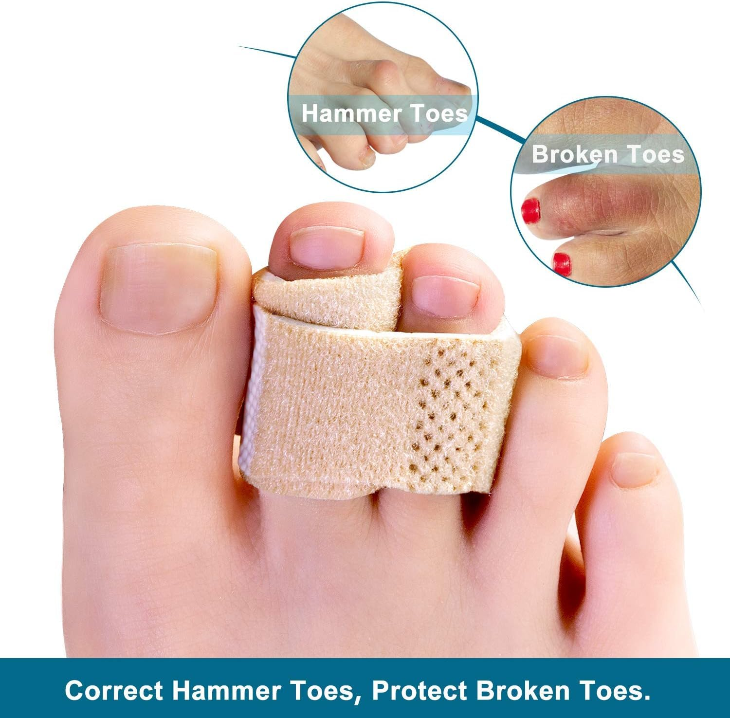 Hammer Toe Straighteners for Bent Toes, 4 Pack Toe Splints, Toe Corrector, Toe Wraps for Curled Toes, Crooked Toes and Hammer Toes (Skin, One Size) image number 5