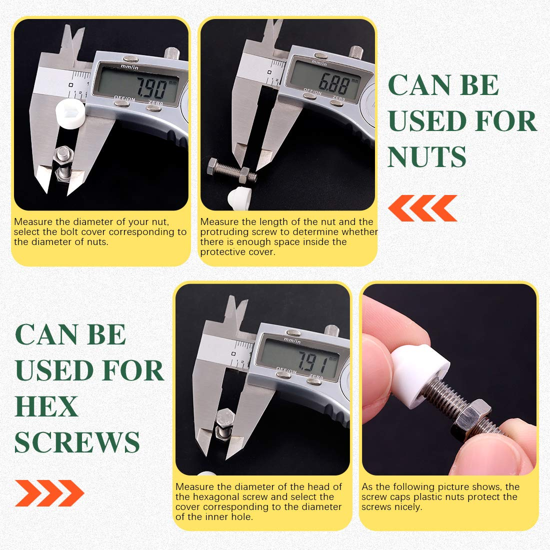 Keadic 160Pcs Bolt Covers Screw Caps Plastic Nut Assortment Kit with Organizer Box, M4 M5 M6 M8 M10 M12 Durable Nylon Insert Locknut for Matching Screws or Bolts, White image number 1