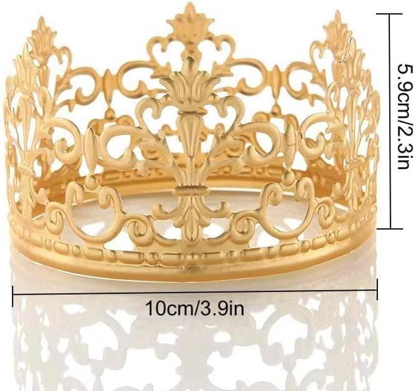 Little Vintage Crown Cake Topper Royal Themed Baby Shower Decorations Princess and Prince Headpiece (Matted Golden) - Rose Gold image number 5