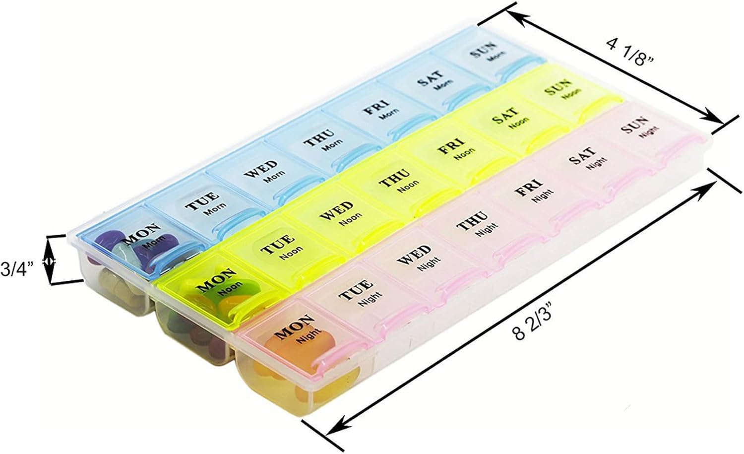 Pill Organizer Portable Multi-Color Transparent PP Material Pill Box Travel Pill Organiser for Pills Vitamin Fish Oil Supplements at Morning Noon Night 7 Days image number 3