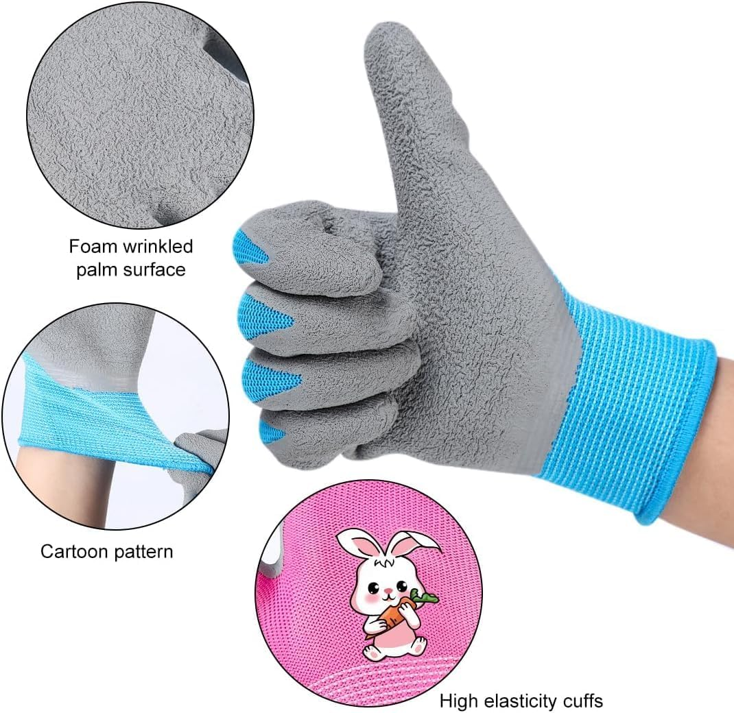 Kids Gardening Gloves, 2 Pair Toddler Gardening Gloves, Girls Garden Gloves, Rubber Non-Slip Safety Work Gloves for Kids, Youth, Garden, Fishing, image number 4