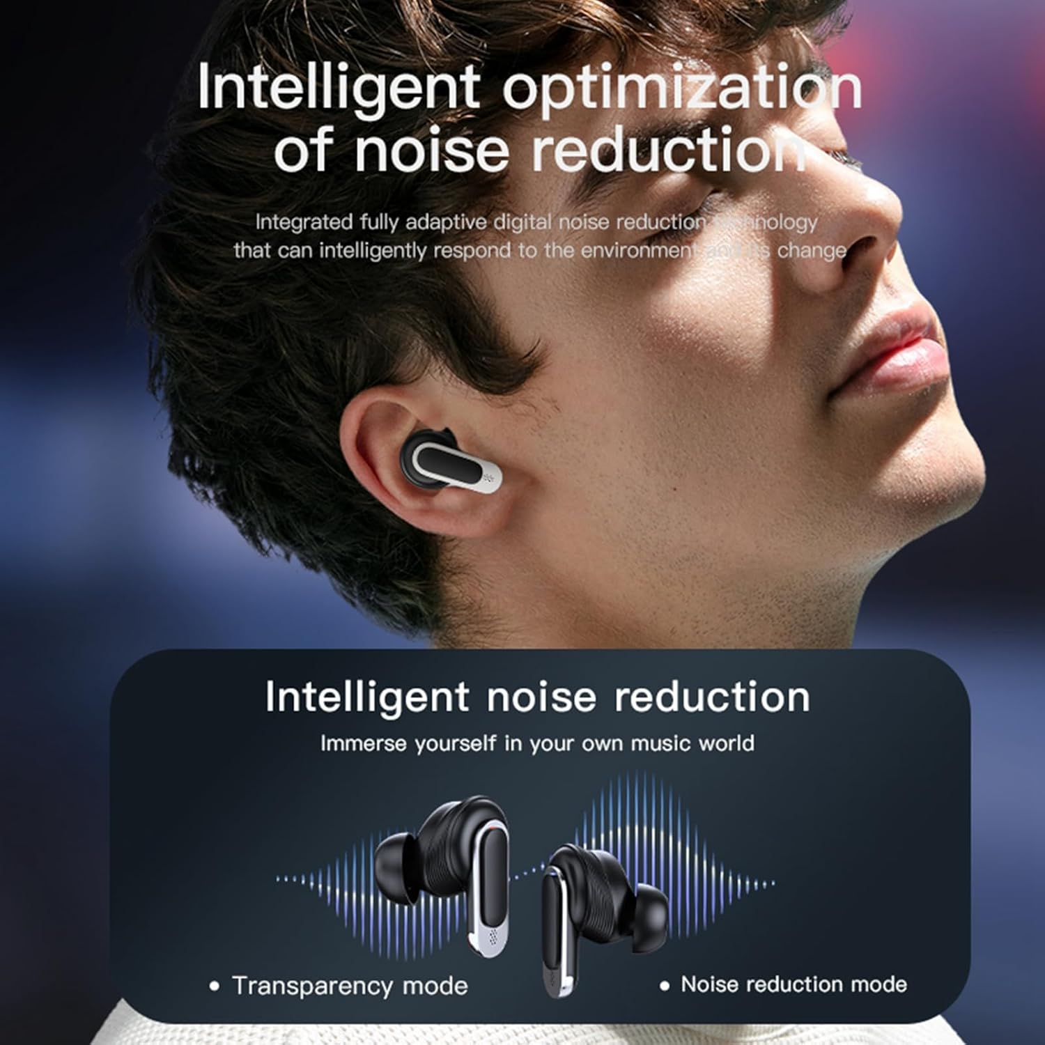 Bluetooth Earbuds, Portable Wireless Earbuds Noise Reduction with LCD Full Color Touch Screen, Stereo Earbud Headphones with Sound Effects for Daily (Black)