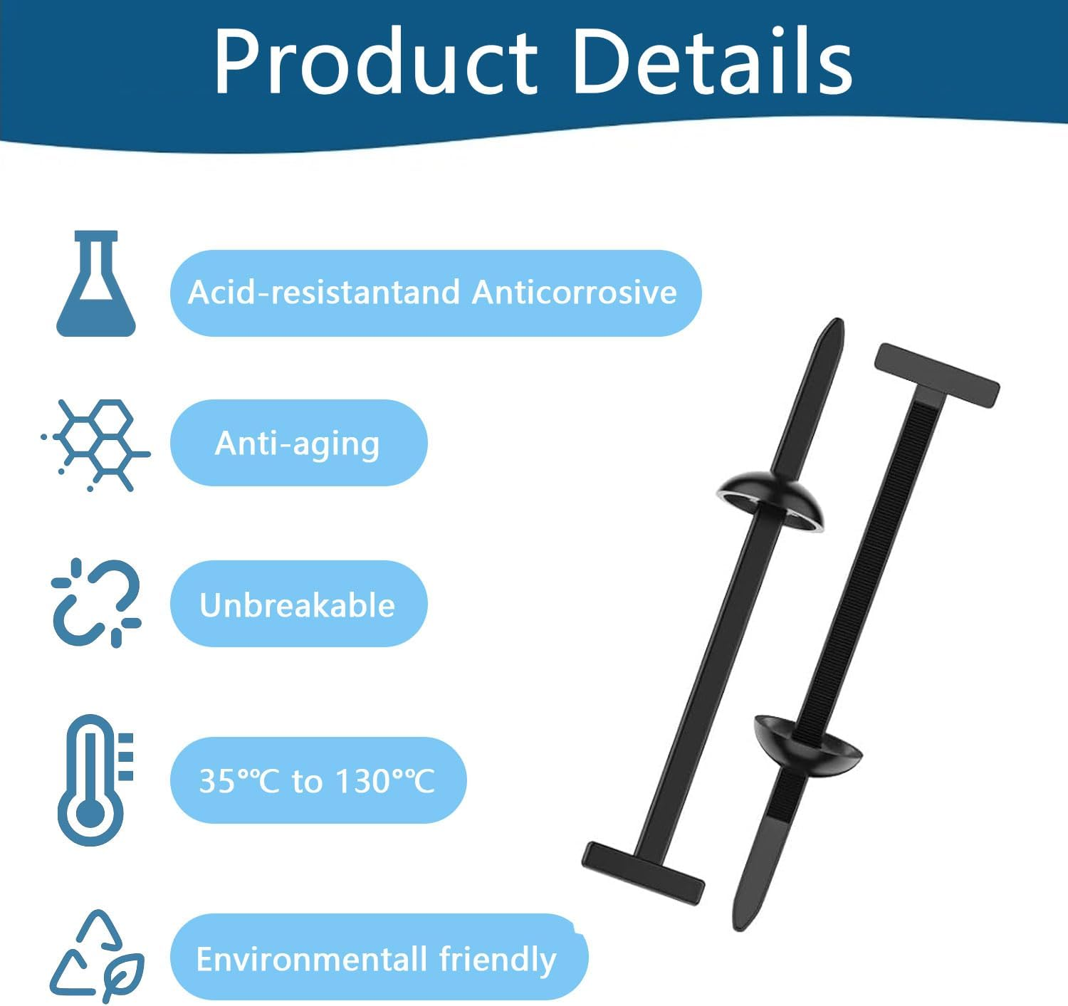100Pcs Nylon Universal Cable Tie Buckle,Grip Auto Zip Tie Buckles with Pin & Button Design, Plastic Cable Ties Tool Fasteners, High Temperature and UV Resistant Zipties for Car Daily Auto Fixing image number 4