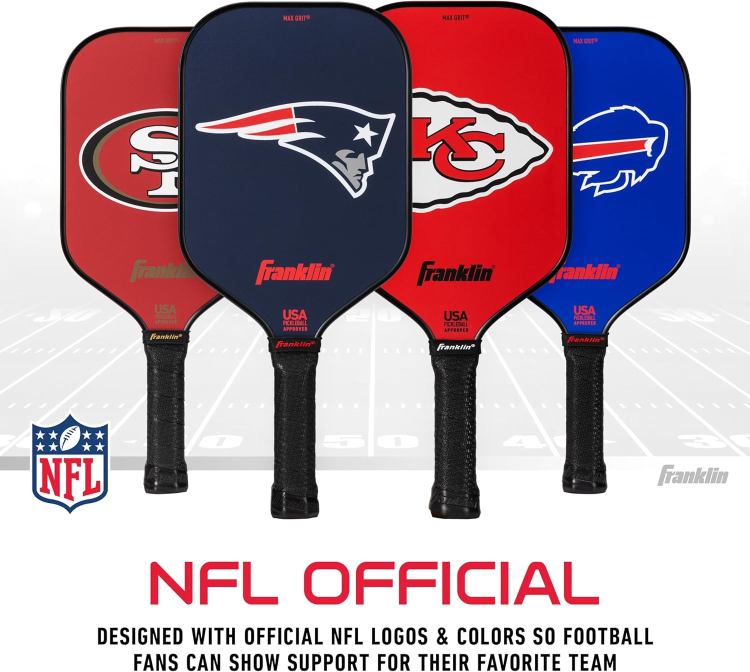 Franklin Sports NFL Pro Pickleball Paddle &ndash; 13MM Signature Series Pro Pickleball Paddle with Maxgrit Surface - Official NFL Team &ndash; USAP Approved - Premium Quality - Authentic NFL Team Logos image number 6