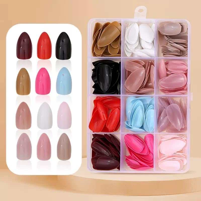 Press on Nails, 12 Colors 288PCS Medium Almond False Nails with 24 Sizes, Full Cover Press on Nails for Women, Lightweight Matte Natural Fake Nails for Nail Art Design (Almond) image number 6