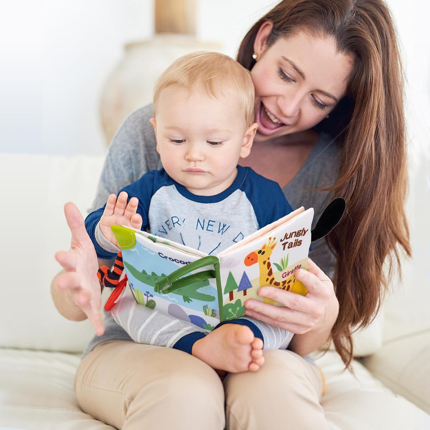 Coolplay Baby Sensory Toys 0-6 Months, Baby Animal Tails Books Toys Crinkle Books 6-12 Months Toddler Soft Cloth Book for Newborn image number 4